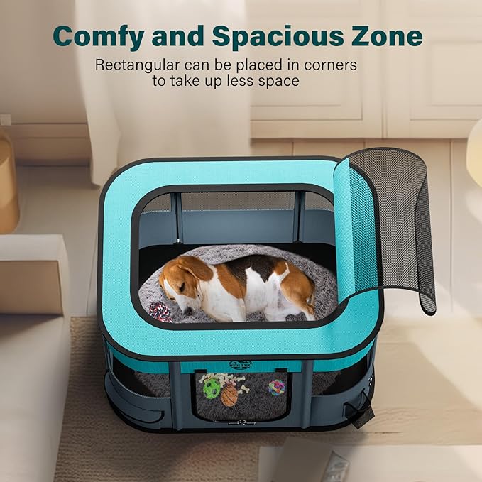 Puppy Playpen Cat Dog Crate: Play Pen Indoors Pet Playpens Portable Foldable Cage Kennel House for Medium Small Medium Kitten Rabbit Guinea Pig Hamster with Food Bowl (M)