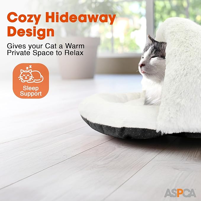 ASPCA - Cat Cave Bed for Indoor Cats Cozy Warm Felt House Dome for Cats & Kittens Soft, Warm & Plush Cave Bed with Removable Cushion Enclosed Pet Hideout Comfort Security 23' x 17" x 6"