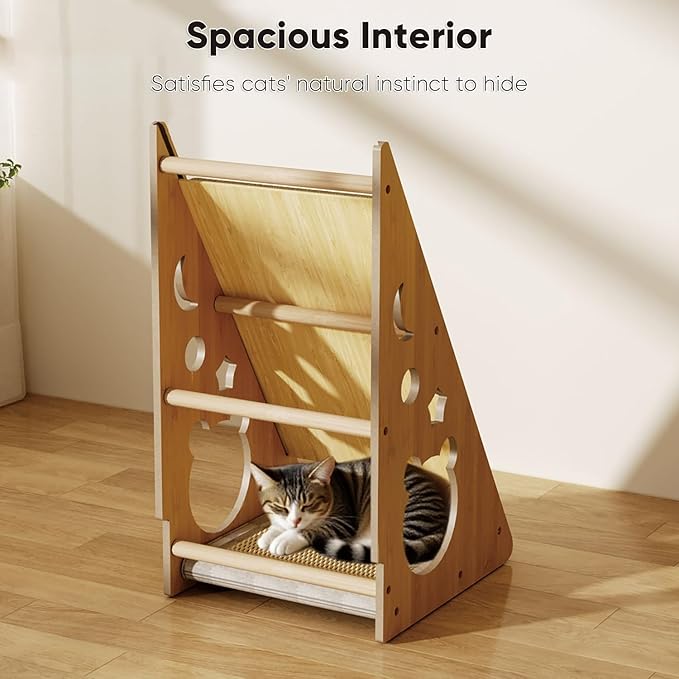 Cat Scratcher with Nest - Non-Shedding Vertical Cat Scratching Post, Cat Board Scratcher with 3 Sisal Balls for Indoor Cats, Reliable Wall Mounting