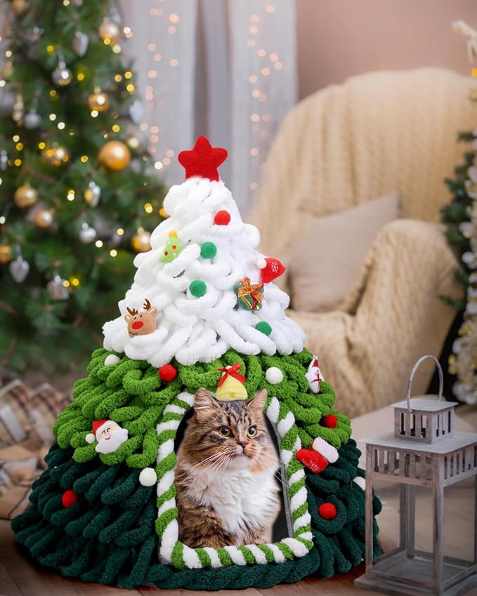 Christmas Clearance DIY Cat Tree with Cat Beds & Cave, Felt Nest, Indoor Cat House - 20 x 24 Inches