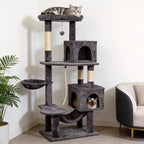 58" cat Tree Tall, Large Multi-Level Cat Condo with Sisal Leaf Scratching Posts, Sturdy Construction Easy Assembly, Indoor Pet Furniture,Gray
