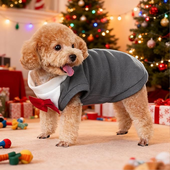 Dog Suit with Bow Tie Pet Tuxedo for Small Medium Dogs Cats Formal Clothes Puppy Outfits for Halloween Wedding Birthday (Grey, Large)