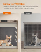 Feandrea Modern Dog Crate Furniture with Charging Station, Small Kennel Indoor with Flip-up Hidden Acrylic Door, for Small and Medium Dogs up to 22 lb, Pet Side End Table Cage, Heather Greige