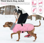 Queenmore Large Dog Cold Weather Coats, Fleece Collar Dog Apparel for Winter, Thick Dogs Snowsuit, XXL Pet Jackets Winter with Quick Release, Pink, XXL