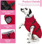 AOFITEE Dog Coat, Windproof Turtleneck Dog Jacket with Built in Harness, Reflective Dogs Jackets with Fleece Lining, Waterproof Pet Winter Coat for Cold Weather for Border Collie, Beagle, Red XL