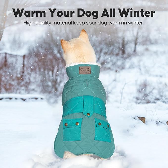 KYEESE Dog Coat Soft Pet Sweater with Leash Hole Thick Pet Winter Puffer Coat with Pocket Windproof Dogs Jacket with Fleece Lined Warm Pets Clothes for Cold Weather Waterproof Dog Coats for Large Dogs