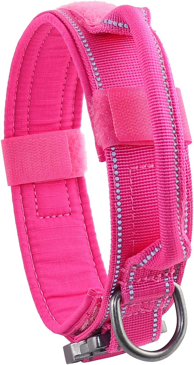 Tactical Dog Collar with Heavy Duty Metal Buckle and Control Handle for Medium Large Dogs Training(Pink, X-Large)