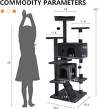 70 Inch Cat Tree for Indoor Cats - Multi-Level Tower With Scratching Post, Condo, Plush Perch, Dangling Ball - Heavy Duty for Large Cats, Ashy