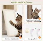 Globlazer Heavy Duty Cat Tree, 83 Inch Giant Cat Tower with 7 Scratching Posts, Multi-Level Large Cat Condo for Indoor Cats Large Adult, 2 Perchs, 3 Sturdy Hanging Baskets, Cat Toys, F83C, Beige