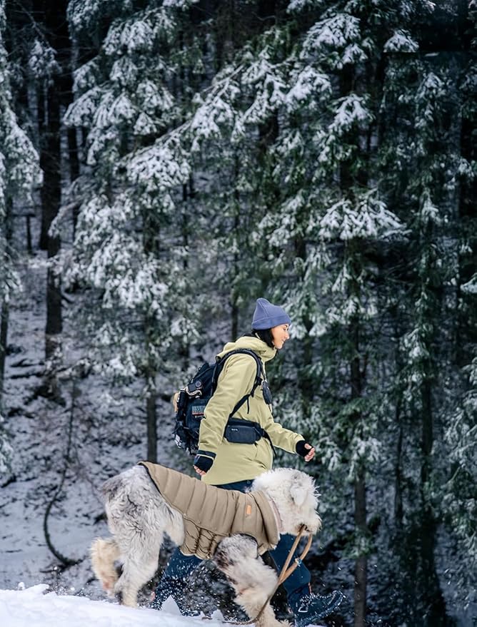 SPACE LION Dog Puffer Jacket, Down Winter Coat, Durable Outdoor Coat for Cold and Windy Conditions, Lightweight & Adjustable Fit Coats for Small & Medium Dogs, (Camel, Size 12 Gift Box)