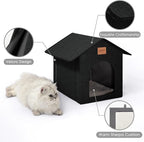 Love's cabin Outdoor Cat House Weatherproof, Insulated Feral Cat House Outdoor for Winter, Waterproof Outside House for/Indoor Cats, Shelter with Removable Soft Cushion,Black