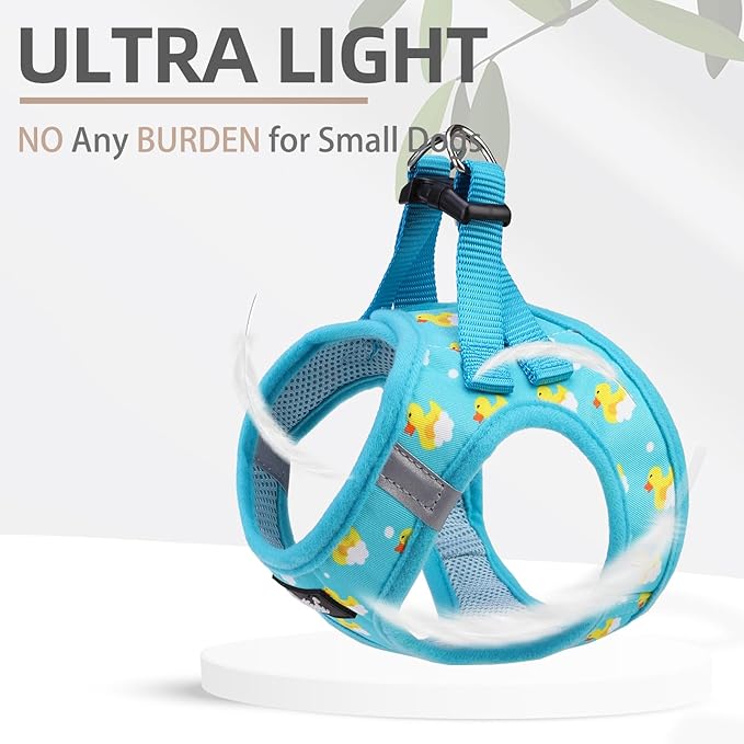 PUPTECK Dog Harness and Leash Set for Small Medium Dogs No Pull Step-in Soft Mesh Puppy Cat Vest Harnesses Reflective at Night, Blue Duck, S