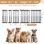 10''-15.8'' Height Adjustable Dog Gate, Extra Wide 18.1"-46" All Metal Short Dog Gate to Step Over, Pressure Mount Small Pet Puppy Gate for Stairs & Doorways(Black)