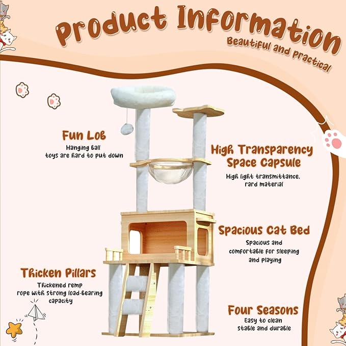 Cat Scratch Tower | Tall Cat Tower with Top Perch, Clear Hammock | Pet Supplies, Modern Cat Tower, Pet Activity Tree for Indoor Cats Kittens