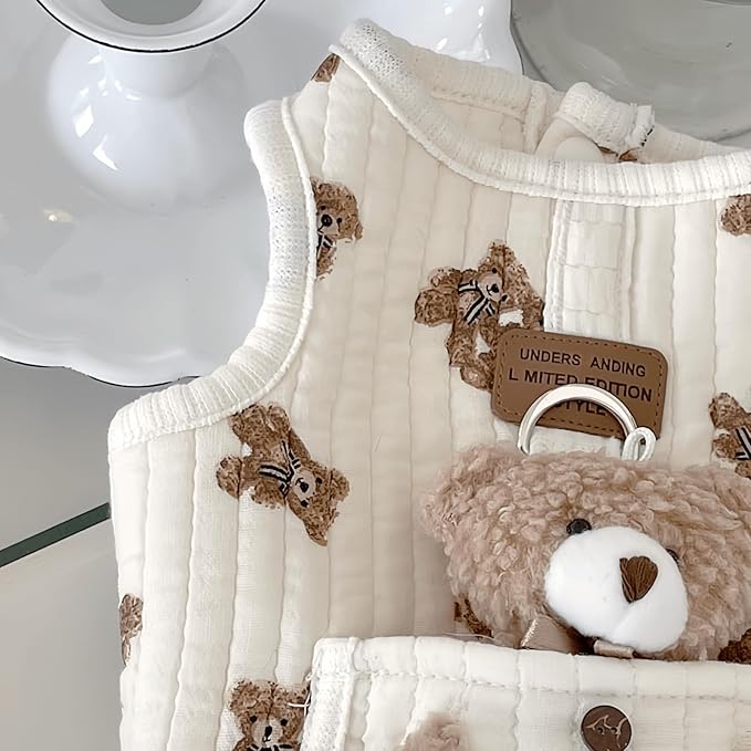 Cute Pet Apparel Plush Bear Pattern Cartoon Dog Clothes All Season Sleeveless Puppy Kitten Pullover Soft Skin-Friendly (White2, M (4.4-7.7lbs))