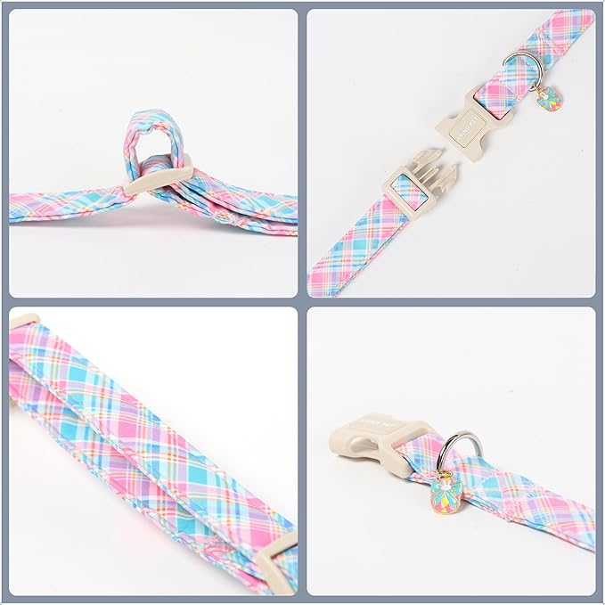 ARING PET Easter Dog Collar, Cute Colorful Plaid Stripe Girl Doggy Collars with Quick Release Buckle for Puppy Small Medium Large Dogs-XL