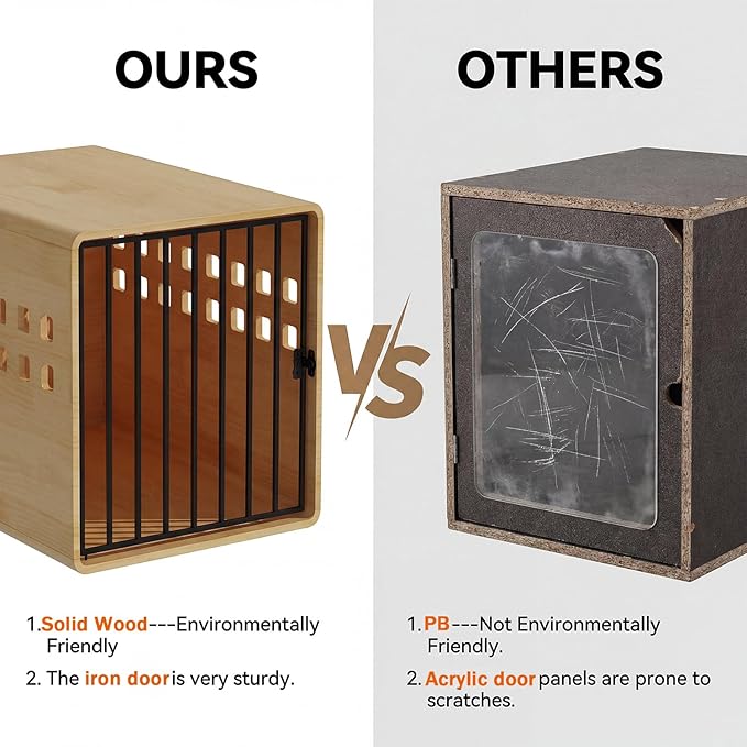Wooden Puppy Crates for Small Dogs, Pinewood 30 inch Small Dog Crate Kennel Indoor Cage Furniture Heavy Duty, Pet House End Table for Bedroom, Living Room, Natural