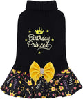 CuteBone Core Spun Birthday Dog Sweater Dress for Small Dogs Girl, Turtleneck Embroidery Medium Dog Sweater with Leash Hole, Dog Coat for Chihuahua Yorkie Teacup DS105S