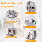 Extra Large Platform Cat Tree 69in Sturdy Cat Scratching Tree for Indoor Cats Large Adult Big Cat Perch Tower with 3 Padded Perches 5 Scratching Posts Cat Condo Hammock Gray