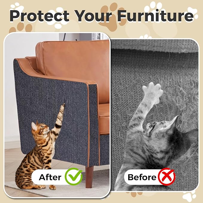 huraty 2 Pcs Cat Scratching Mat, Trimmable Cat Scratchers Furniture Protector Scratching Pad Cover Replacement for Cat Climbing Post Tree Sofa Couch Wall, Beige 78.7"x15.8"