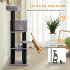 PETEPELA 58" Large Cat Tree for Big Adult Cats up to 30 lbs, Heavy Duty Cat Tower w/Extra-Thick Scratching Posts [φ3.9”], XL Hammock & Spacious Condo, Study Cat Furniture for Maine Coons, Black