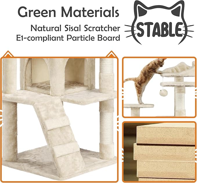 Topeakmart 61in Cat Tree for Indoor Cats, Cat Tower with Scratching Posts Spacious Perch & Platform for Kittens, Beige