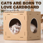 DIY Cardboard Cat House with Scratching Pad, Cat Tower Indoor Play House, Versatile Cardboard Cat Tunnel Box for One or More Pets, Indoor Use Rabbit Hideout Cave Castle Brown, 3 Parts