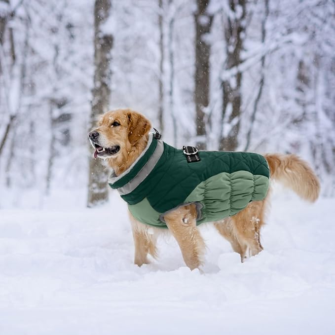 Lelepet Warm Dog Winter Coat Dog Coats for Large Dogs Waterproof Dogs Jacket with Harness Built in Reflective Cold Weather Coats Windproof Zip-Up Winter Fleece Vest Snowsuit Pitbull Teal Green XXL