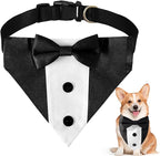 Dog Tuxedo Bandana Collar with Bow Tie, Adjustable Formal Suit Costume for Small Medium Large Dogs, Wedding Engagement Birthday Pet Outfit (Medium)
