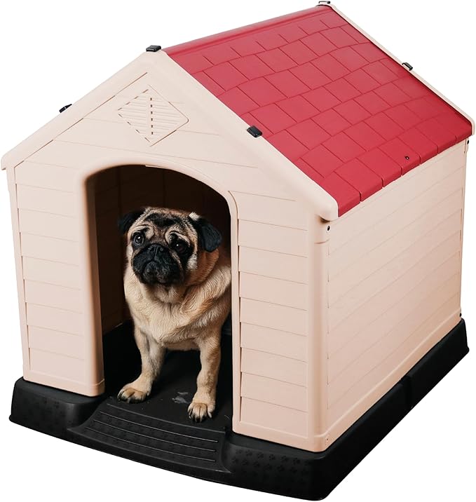 Plastic Dog House - Durable Dog House for Small Medium Large Dogs with Raised Floor and Ventilations, Ventilation, Easy to Clean and Assemble Dog Kennel