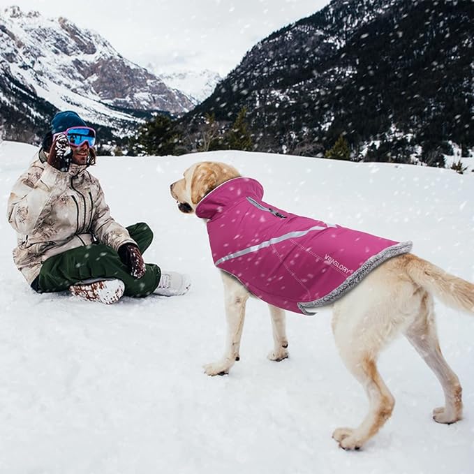 VIVAGLORY Snowrap Dog Coat, Jacket with Harness Hole, Dog Coat for Winter & Cold Weather, Fluffy Warm Fleece Lined Reflective Water Resistant for Puppy, XXS, Fuchsia