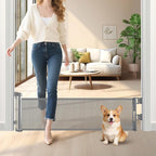 Short Dog Gate,14" Tall Gate to Step Over, Puppy Mesh Retractable Pet Gates Doggy Door for Doorways Stairs, Extends up to 55" Wide for Kitchen Hallways Indoor, Gray