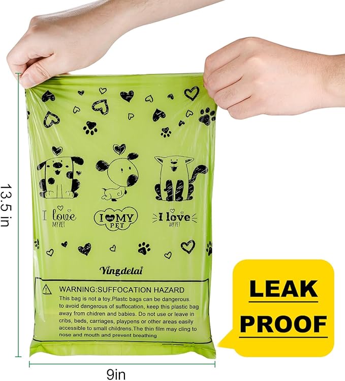 Dog Poop Bags XL Rolls: Leak-Proof Unscented Poop Bags with Dispenser for Doggy Dogs 14 Rolls (210 Count)- Green