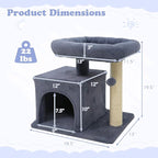Tangkula Small Cat Tree for Indoor Cats, Cat Tower with Sisal Scratching Posts, Hanging Pompom, Cat Condo with Large Padded Plush Perch for Small Spaces, Kittens (Dark Grey)