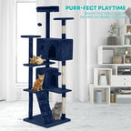 FDW | 70" Cat Tree Tower | Navy Blue | Multi-Level Indoor Activity Center with Sisal Scratching Posts, Condos, Plush Perches, Hanging Cat Toys | Sturdy, Easy to Assemble | for Kittens & Adult Cats