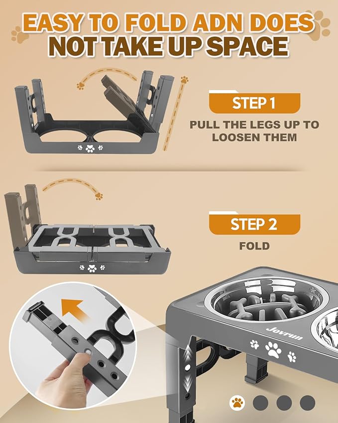 Elevated Dog Bowls for Medium Size Dogs, Non-Slip Dog Feeder with 1*Stainless Steel Dishes & 1*Slow Feeder Bowl, 5 Heights Adjustable Raised Bowls to 3.15″-8.66″-9.84″-11.02″-12.2″