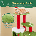 Christmas Decorations, Christmas Cat Tree Tower, 32.5 inch Cat Furniture with Condo & Multiple Platforms, Green Red White Cat Tree for Indoor Cats, Large Cat Tree with Scratching Post