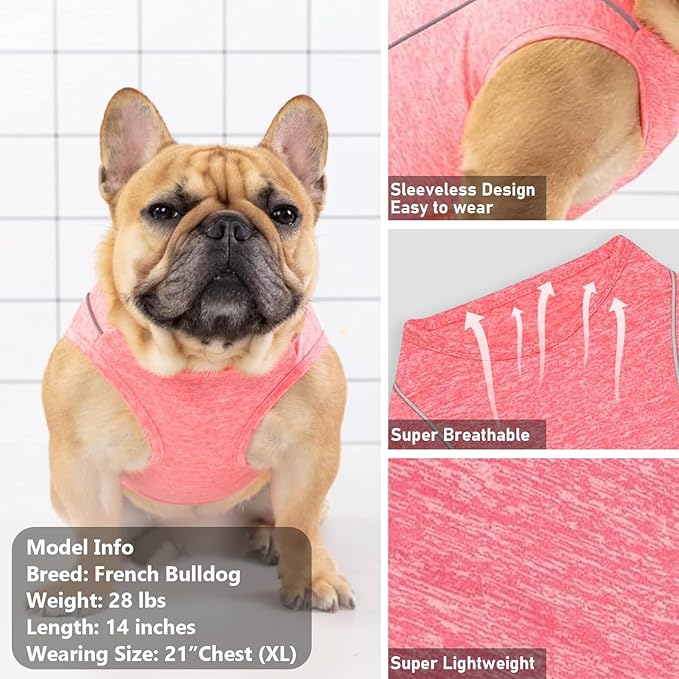 KYEESE Reflective Dog Shirt, Lightweight Sun Protection Dog T Shirts for Small Medium Dogs, Breathable Sleeveless Pet Tank Top Summer Dogs Clothes for Night Walking Outdoor, Coral Red, XL