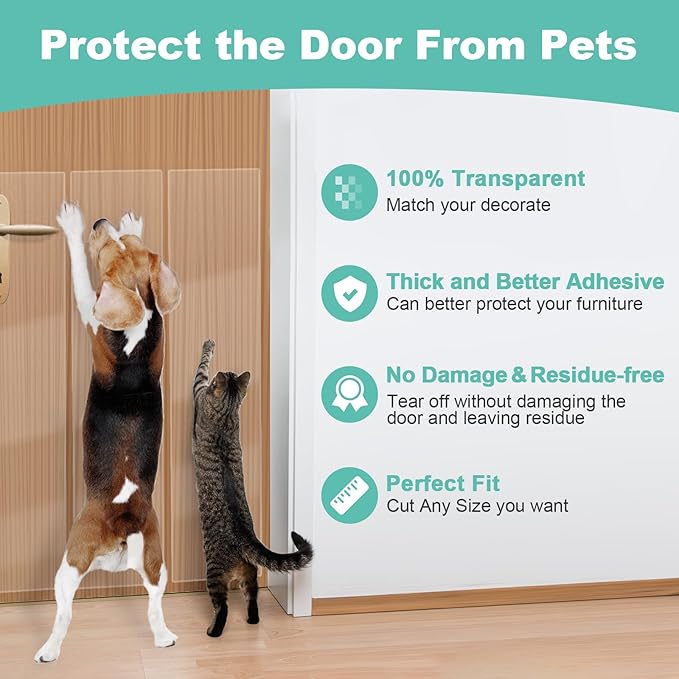 Door Protector from Dog Scratching, Thicken Single Side Adhesive Couch Cat Scratch Protector, Clear Heavy Duty Flexible Door Claw Shield, Anti Scratch Furniture Protector - (197" x 12")