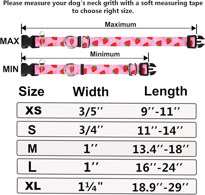 Martingale Collar for Dogs with Buckle Nylon Limited Slip No Pull Training Dog Collars (Pink Strawberry, XSmall)
