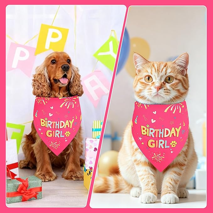 SZEE Dog Birthday Bandana, Reversible Bandanas for Dog Birthday Outfits, Pet Apparel & Accessories, Triangle Pet Scarf for Photo Prop and Holiday Decor (Small, Pink)