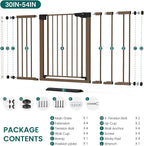 Cumbor 30-54" Extra Wide Baby Gate for Stairs, Dual Lock & Self-Closing Dog Gate Indoor, Easy Install Pet Gate for Doorways, Hallways & Kitchen, Easy Walk Thru Safety Proofing for Babies & Pets, Brown