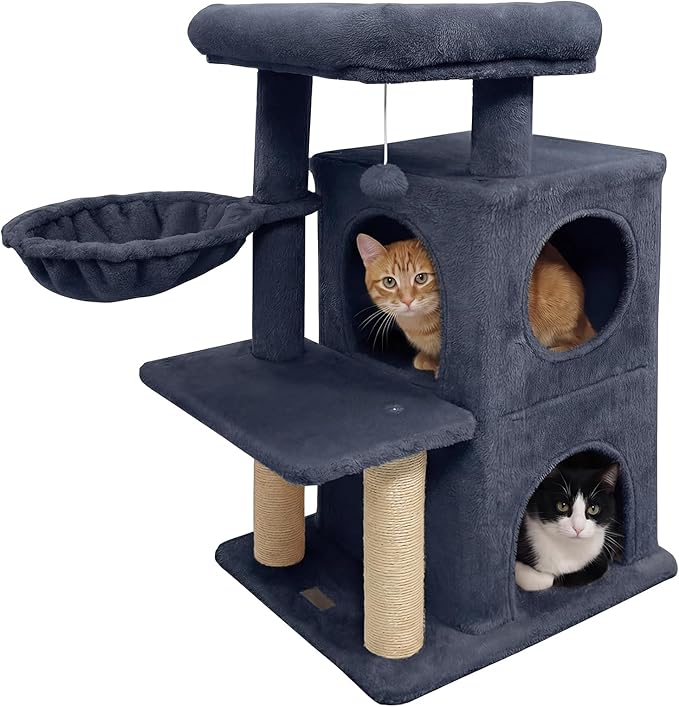DORTALA Cat Tree for Indoor Cats, 33.5" Cat Tower with 2-Storey Condo, Top Perch, Sisal Scratching Posts, Dangling Ball, Platform, Multi-Level Pet Climbing Furniture Activity Center (Dark Grey)
