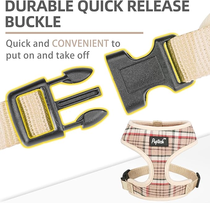 PUPTECK Soft Mesh Dog Harness and Leash Set Pet Puppy Cat Comfort Padded Vest No Pull Harnesses, Khaki, L