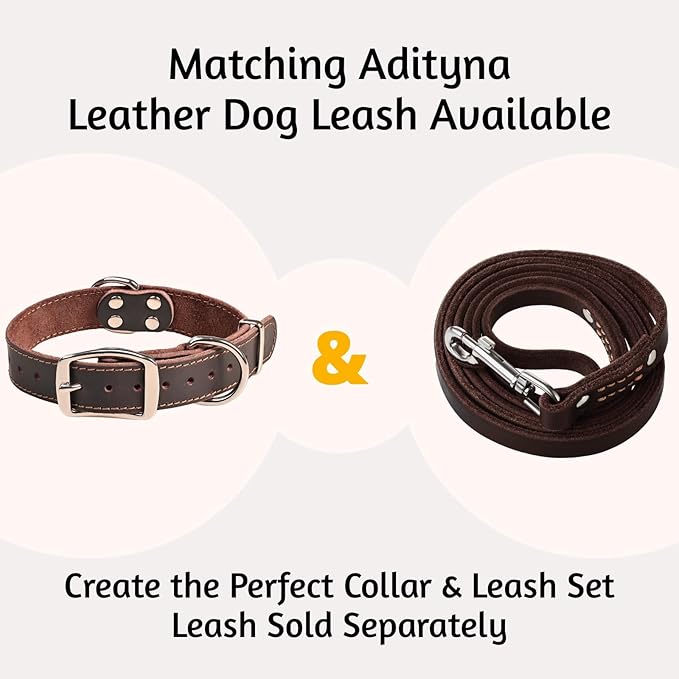 ADITYNA Heavy Duty Leather Dog Collar for Medium Dogs - Soft and Strong Collar for Walking, Training, Hiking, and Running (Medium: Fit 13" - 20" Neck, Brown)