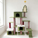 Christmas Cat Tree Tower for Indoor Cats, Holiday Themed Cat Furniture with Cozy Hideaways & Sisal Scratching Posts, Multi-Level Playground for Climbing and Napping (75''-AA)