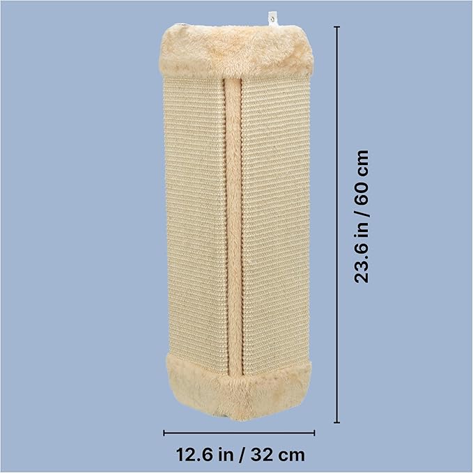 TRIXIE Scratching Board for Corner – Vertical Sisal Rope Pad for Indoor Cats – Easy-Install Corner Scratch Pad – Beige, 1 x 12.6 x 23.6 in