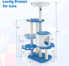 PETSITE 54 inch Cat Tree Tower, Multi-Level Modern Cat Tower with Sisal Scratching Posts, Jingling Ball, Top Perch, Side Hammock, and Cat Condo, Cute Blue Cat Tree for Indoor Cats