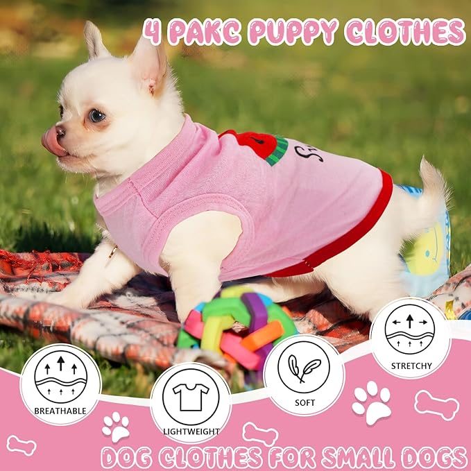 Generic 4 Pieces Dog Clothes for Small Dogs Girls Summer Autumn Cute Puppy Clothes Soft Pet Dog Shirts Chihuahua Teacup Dog Cat Clothing Pink Costume (XX-Small)