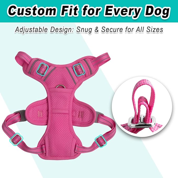 BARKBAY Dog Harness No Pull Mesh for Small Dogs - Adjustable, Reflective, Comfortable, No Choke, Heavy-Duty - Perfect for Outdoor Training, Walking, and Hiking - Strong & Durable - XS & Pink Mesh